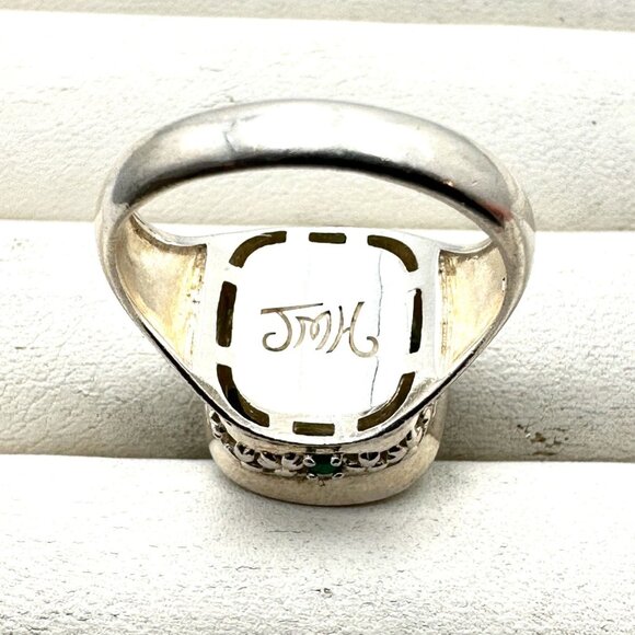 JMH Sterling Silver Green Gemstone Ring Size 10 Weight 10 Grams - Picture 4 of 4